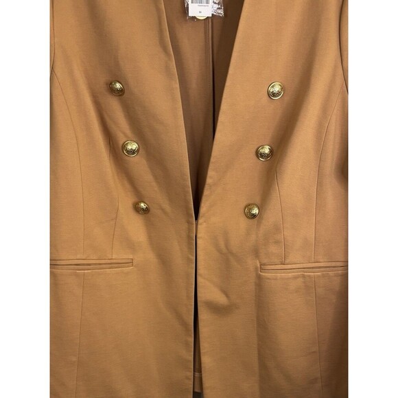 LANE BRYANT The Bryant Blazer 16 Camel Ponte Knit Gold Button Preppy Classic - Picture 4 of 16